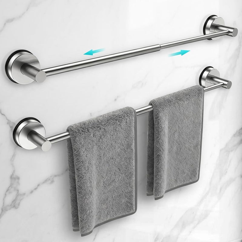 WingWider Adjustable Suction Cup Towel Bar for Bathroom Wall,14.6Inch~24 Inch Towel Racks for Bathroom,Stainless Steel Bath Towel Holder for Shower,2 Pack(Brushed Silver) - Image 1